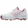 Mizuno 9-Spike Women's Advanced Sweep 4 Low Metal Cleats - .White Red 2 Mizuno 9-Spike Women's Advanced Sweep 4 Low Metal Cleats - .White Red -Rawlings Shop 320569 0010