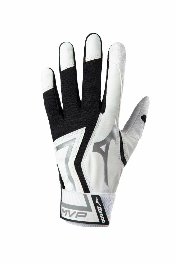Mizuno Adult MVP Batting Gloves - Black White 3 Mizuno Adult MVP Batting Gloves - Black White