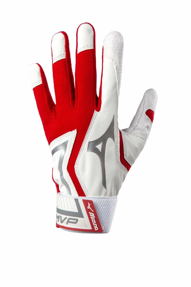 Mizuno Youth MVP Batting Gloves - Red White 3 Mizuno Youth MVP Batting Gloves - Red White
